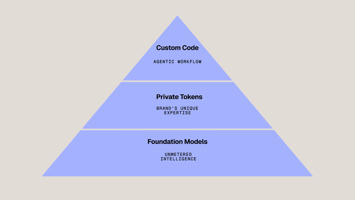 The Alephic Pyramid showing Custom Code, Private Tokens, and Foundation Models