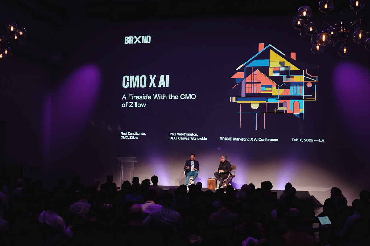 The CMO x AI fireside conversation onstage at BRXND