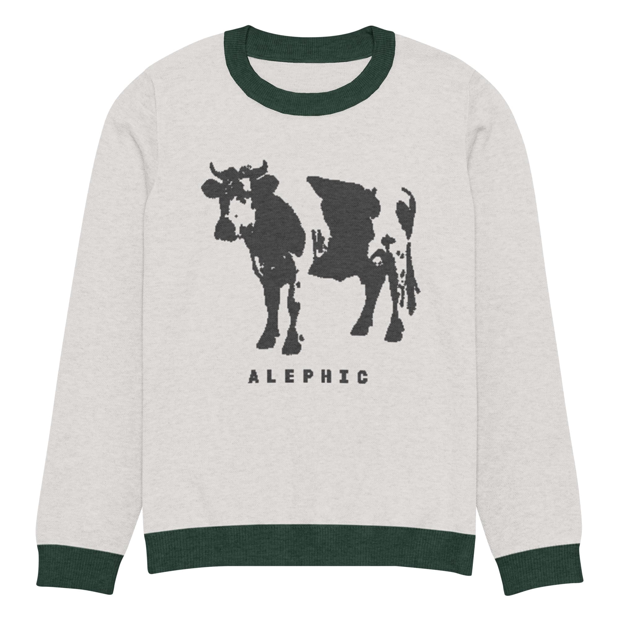 Alephic Cow Knit, cream with green ribbing